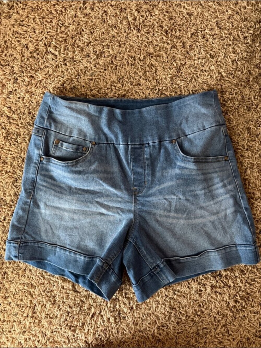 Women's Light Blue Denim-Style Stretch Shorts